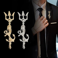 Popular Versatile Sea King Trident Brooches for Men Fashion Banquet Elegant Temperament Badge Suit Pin Evening Dress Accessories