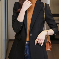 Yitimuceng Elegant Formal Blazer for Women Autumn Winter 2023 Office Ladies Korean Black Khaki Long Sleeve Casaul Jacket Coat