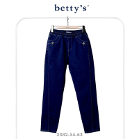 betty’s貝蒂思 腰鬆緊薄刷毛錐形牛仔褲(藍色)
