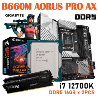 B660M AORUS PRO AX Gigabyte LGA1700 Motherboard + DDR5 5200MHz 16GB *2PCS + lntel i7 12700K Kit PCI-E 4.0 ATX Desktop board NEW