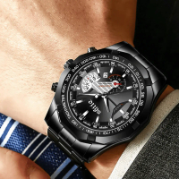 Jam Tangan Pria Mewah Anti  Mode Bulat Analog Case Putar Tanggal Aktif Tali Rantai Solid Fashion Pri