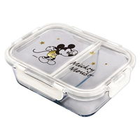 Disney 迪士尼 經典米奇 分隔耐熱玻璃保鮮盒(950ml)1入 牛奶色 【小三美日】※限宅配／禁空運