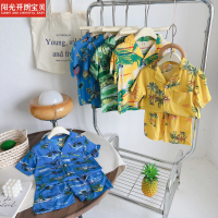 Hainan Island Beachwear Hawaiian Style Cotton Cardigan Short Sleeve Children's Set