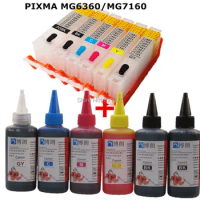 PGI-650 650 651 refillable ink cartridge refill ink kit For CANON pixma PIXMA MG6360 MG7160 printer + 6 Color Dye Ink 100ml