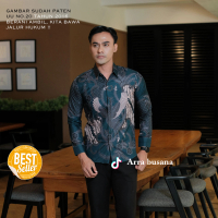 WINATA Hijau Kemeja Batik Slimfit Bahan Katun Halus Lapis Furing Full Body Motif Tosca Garis Panjang