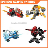 3401 524pcs Police Swat Laser Cannon Hammer Mecha Flame Motorcycle Ice Chariot 12 Dolls Building Blocks Toy Brick