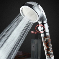 High Pressure Bathroom 3-Function SPA Shower Head with Switch Stop Button Anion Filter Bath Head Water Saving Shower