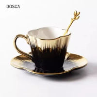 Bosca Living Bosca Living - Flower Classical Mug / Set Cangkir Bunga Gold Mewah dengan Saucer dan Sendok / Set Cangkir Keramik / Cangkir Teh Kopi Elegan / Mug List Gold - Hitam