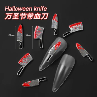 10pcs Halloween Zinc Alloy Silver Color Nail Charms Bloody Knife Halloween Nail Parts Charms Decoration For Manicure Charms JE#