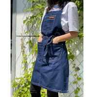 開發票 時尚帆布圍裙定制印字LOGO咖啡店烘焙餐廳廚房工作服耐磨牛仔罩衣