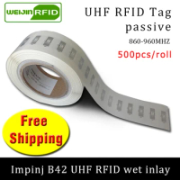 RFID tag UHF sticker Impinj B42 EPC 6C wet inlay 915mhz 868mhz860-960MHZ 500pcs free shipping adhesive passive RFID label