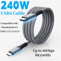 8K@60HZ USB4 Compatible Thunderbolt 4 Cable 40Gbps PD240W 5A Type C Cable Super Speed Data Transfer Fast Charging for Macbook PC