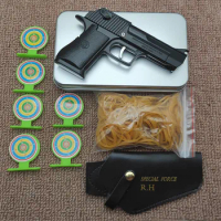 Can Shoot 12 Consecutive Rubber Band Guns with Bullets, All Metal Soft Bullets, Toy Guns, Folding Cow Tendons, Desert Eagle Grab