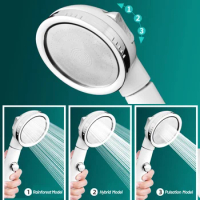 High Pressure Shower Head 3-Mode Adjustable Handheld Nozzle with Stop Button Pipe Sealant Tape Water Saving Bathroom Accessories