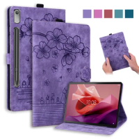 For Xiaoxin Pad Pro 12 7 Case 3D Embossed Flower Cat Wallet Cover For Lenovo 12 7 Xiaoxin New Pad Pro 12.7 Case Coque Funda