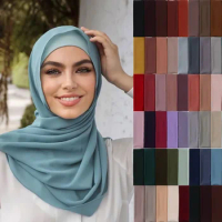 Women Chiffon Hijab Shawl Good Stitching Soft Georgette Hijabs Malaysia Chiffon Hijabs Shawls Headband Muslim Borong Tudung