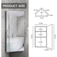 24 Inch Wall Mount Corner Medicine Cabinet with Mirror, Bathroom Wall Cabinet, Polished Stainless Steel - Left Open Mirror