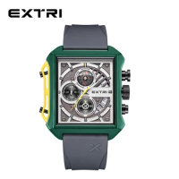 Extri Brand Watches Men Gift Waterproof Boy Hand Clock Fashion Timepieces Luxury Square Chronos Wristwatch Male Date Silicone