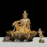 京銅 純銅掐絲貼金鑲寶 水月觀音菩薩 觀世音菩薩佛像 供奉佛堂擺