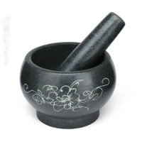 D16CMxH10CM Natural Granite Mortar and Pestle Set for Spices, Peanut, Rice Pastes, Garlic - Update Organic Healthy
