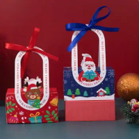 4pcs Merry Christmas Candy Boxes Bags Santa Claus Portable Cookie Food Packaging Paper Handheld Christmas Gift Cartoon Bag