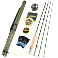 9FT 4WT 4Pieces Carbon Archer Fly Fishing Rod&amp;3/4WT Gunsmoke Reel Gold Line Combo Green Fly Rod Graphite 10 / 36T Carbon Fiber