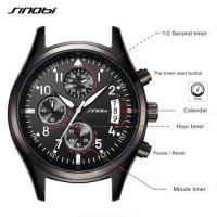 High Quality Pilot Men's Chronograph Wrist SINOBI Watch Waterproof Luxury Brand Stainless Steel Diver Males Geneva Quartz Clock