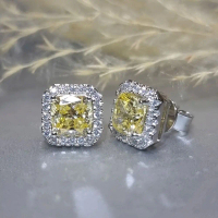 1.50ct x 2 Halo Vivid Yellow Cushion Cut Diamond Simulated S925 Sterling Silver Earring