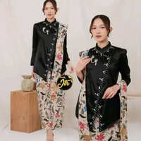 Dress Muslim Wanita Set Kebaya Janggan Setelan Kebaya Modern Gamis hitam 1 L
