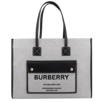 BURBERRY-   黑標字母帆布勾釦式肩背托特包(黑灰)
