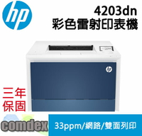 【最高22%回饋 滿額折300】 [三年保固]HP Color LaserJet Pro 4203dn 彩色雷射印表機 (4RA89A) 女神購物節
