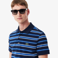 【LACOSTE】男裝-條紋短袖Polo衫(海軍藍/藍/白色配色)