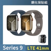 鋼化保貼組 Apple Apple Watch S9 LTE 41mm(不鏽鋼錶殼搭配運動型錶帶)