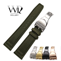 Rolamy Watch Band 20 21 22mm Nylon Fabric Leather For Tudor Omega IWC Rolex Replacement Wrist Loops Strap Deployment Clasp