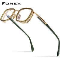 FONEX Acetate Titanium Glasses Frame Men Vintage Square Eyeglasses Women Spectacles Eyewear E-055