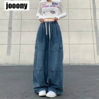 Spring Harajuku men‘s Vintage Big Pocket Cargo Jeans men Y2K Loose Denim Pants Hip Hop Streetwear Straight Wide Leg Trousers