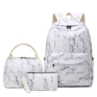 Marble Backpack with Lunch Tote Pencil Bag School Bag for Teenagers Youth Student Casual Daypack