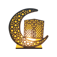 Wooden Crafts Ornament Lamp Middle East Festival Eid Decorative Lamp Moon LED Decorative Lamps