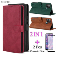 2 IN 1 For ITEL A57 A57 Pro Wallet Leather Case Casing With Ceramic Protector Screen Curved Tempered Film