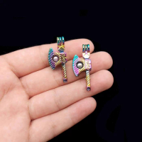 5pcs Rainbow Color Tool Axe Hatchet Oyster Pearl Cage Lava Bead Cage Pendant Lockets for Essential Oil Diffuser Jewelry Making