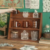 家具木質杯子收納盒復古辦公室桌上收納架客廳茶具水杯玻璃杯收納櫃桌面置物架置物架