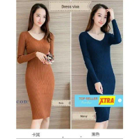 Baju Dress viva2 RO Dress Wanita rajut stretch bata dan navy Kekinian@@ Casual Fit Merah Mini