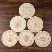 Wooden Pendulum Board with Stars Sun Moon Divination Message Carven Metaphysical Altar Coasters Wall Sign Decor Slice Wood Base
