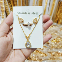 Set Perhiasan Stell Hitam Putih Wanita Dewasa Emas Gold Titanium 24k Realpict Cantik Simple Elegan M