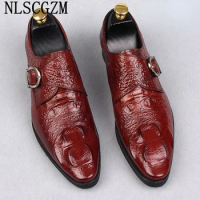 Italiano Office 2024 Monk Strap Shoes for Men Crocodile Shoes Mens Loafers Slip on Shoes Men Business Suit Coiffeur Chaussures