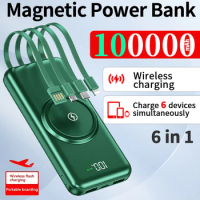 100000mah Power Bank Portable Charger 6-In-1 Powerbank For Xiaomi Iphone 15 14 13 Samsung Xiaomi External Battery Powerbank