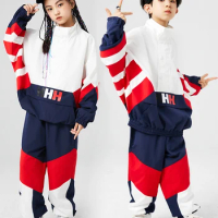 Kids Hip Hop Dance Costume Loose Long Sleeves Tops Jogger Pants Boys Girls Jazz Street Dance Wear Kpop Clothes Sport Suit BL9341