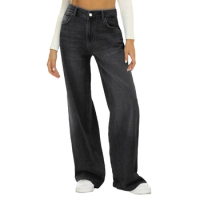 2024 Women's Baggy Long Jeans Harajuku Black Wide Leg Trousers Streetwear Vintage High Waist Denim Pants Big Pocket Y2k Female