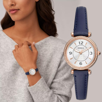 FOSSIL Carlie 晶鑽皮帶女錶 520送禮首選-海軍藍/28mm ES5295