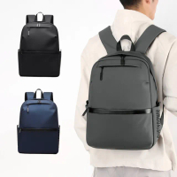 【Starshop】防潑水皮膜雙肩後背包 15.6吋筆電包 男士雙肩包 後背包 書包(背部拉桿帶設計)